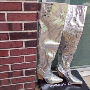 Womens Silver Metallic Knee-High Boots